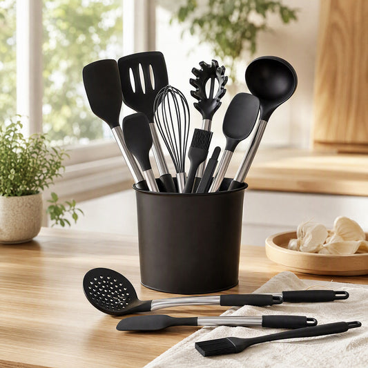 Cookglide™ Silicone Kitchen Utensil Set in a calm home setting