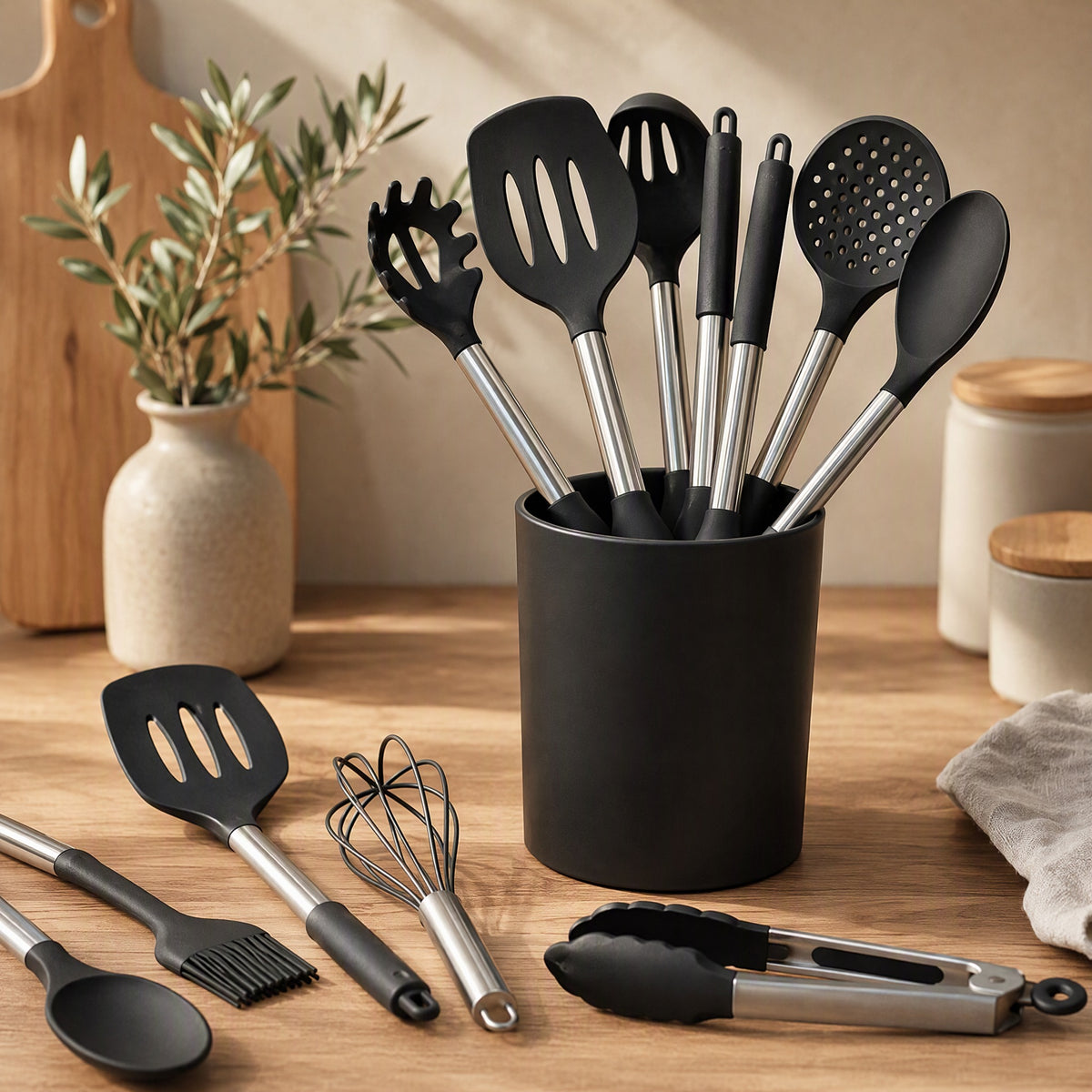 Cookglide™ Silicone Kitchen Utensil Set, styled close view
