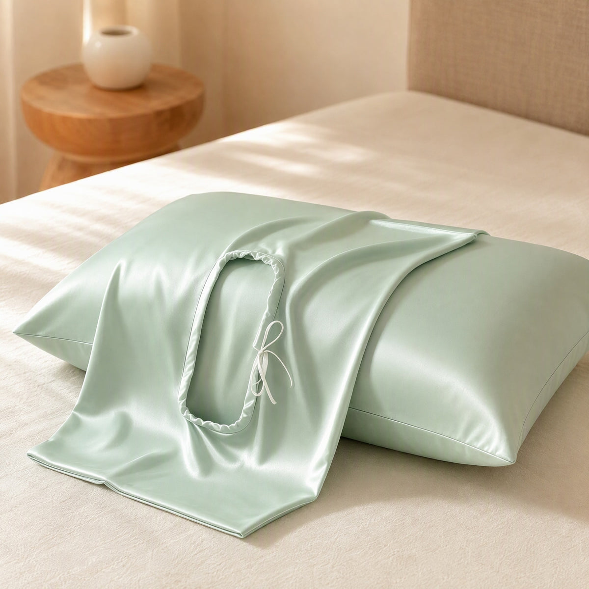 Tiecool™ Cooling Pillowcase with Tie Strap, styled close view