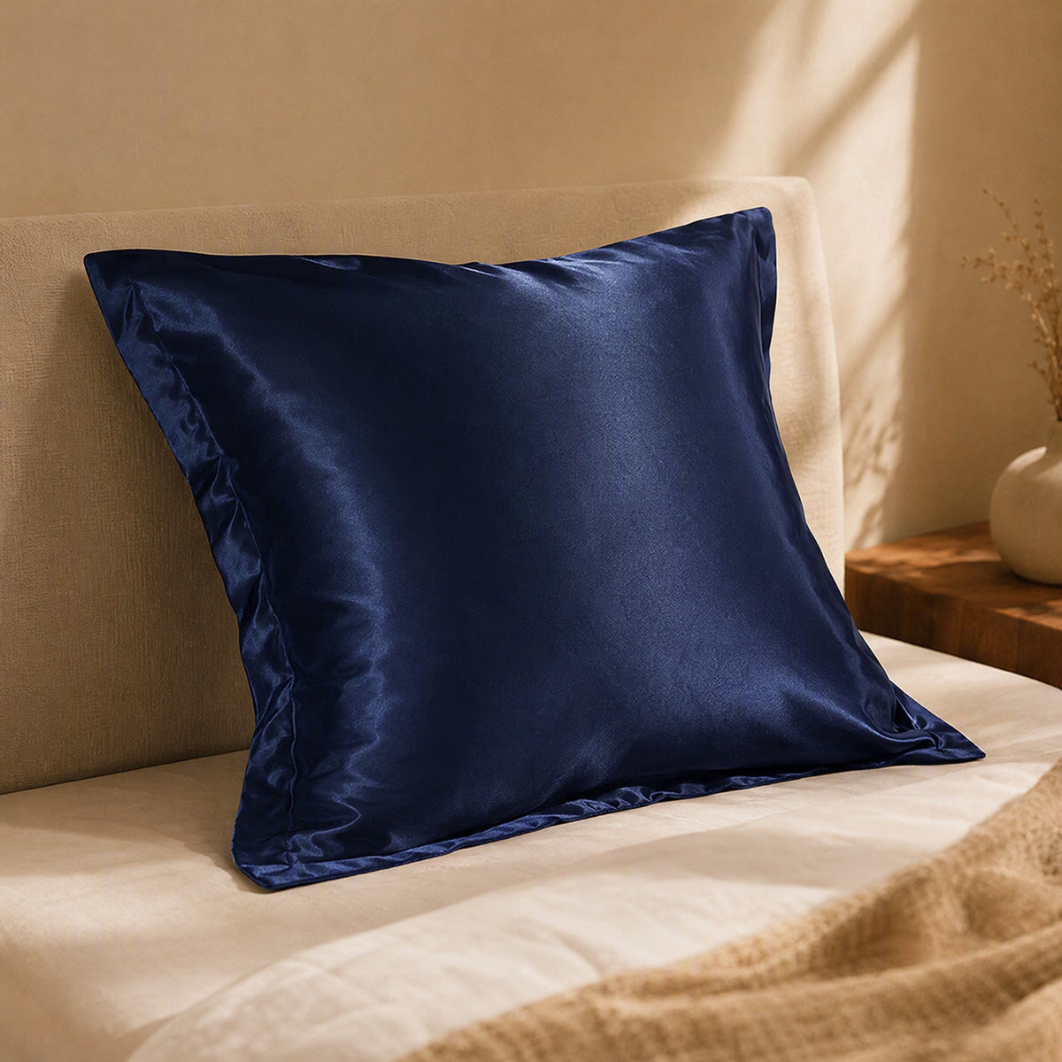 Pillowgleam™ Polyester Satin Square Pillowcase, styled close view
