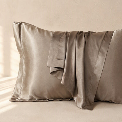 Silkfloat™ Polyester Silk Pillowcase, material and detail close-up