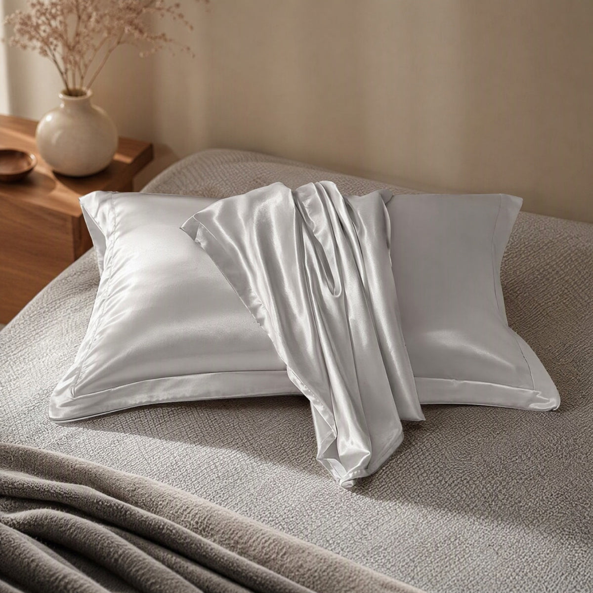 Silkfloat™ Polyester Silk Pillowcase, styled close view