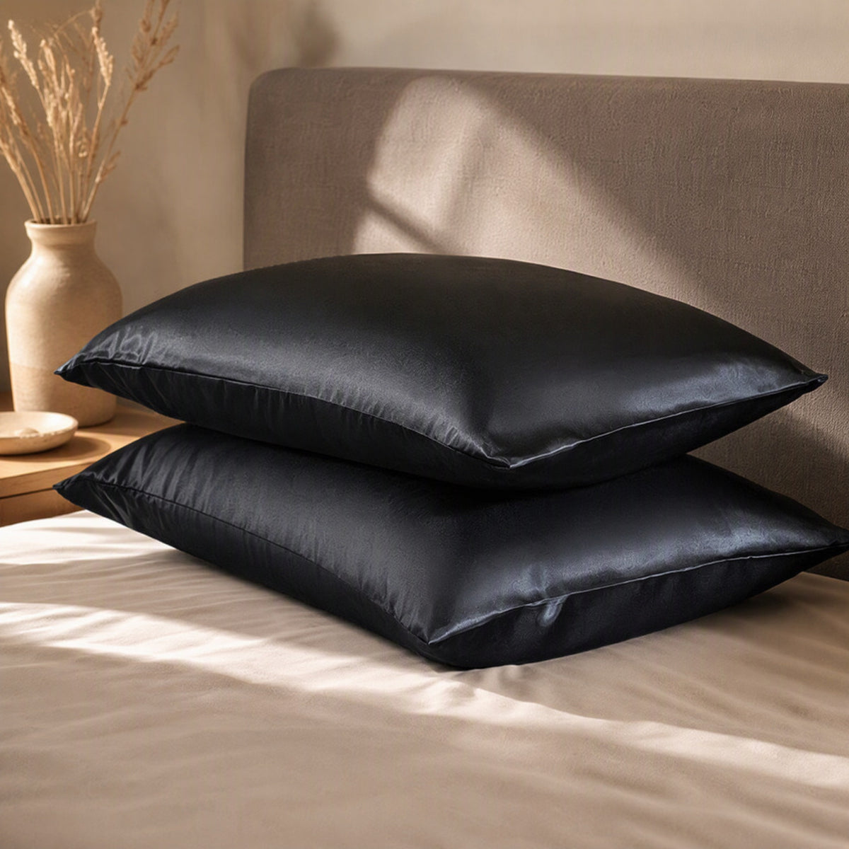Satinglow™ Polyester Satin Pillowcase, styled close view