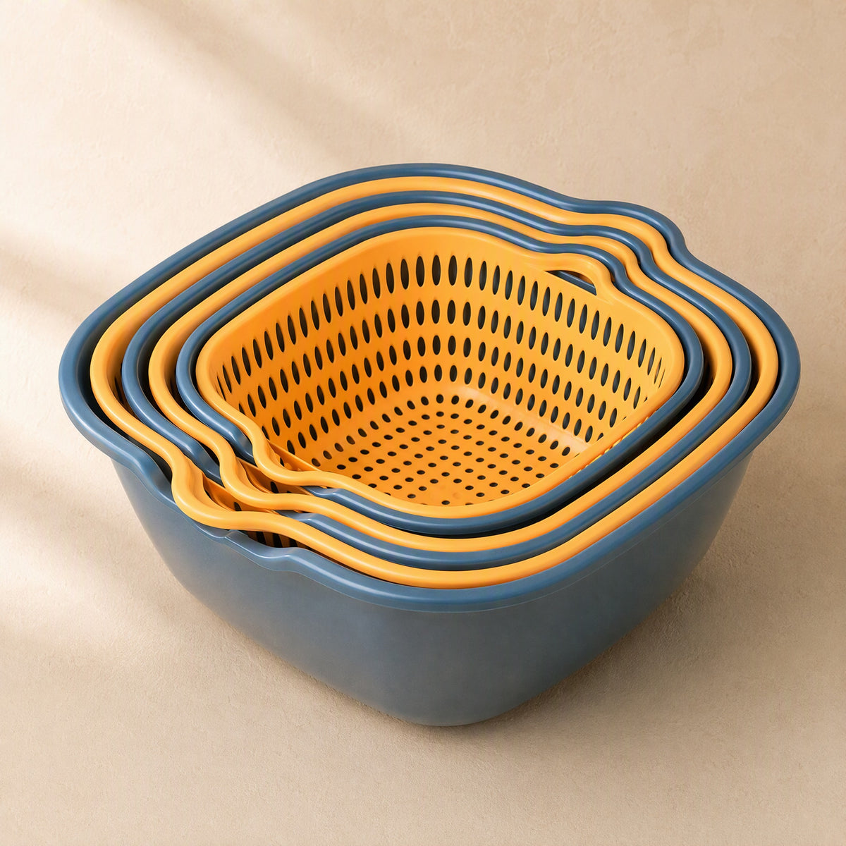 Vegdrain™ PP Vegetable Washing Basket Set, material and detail close-up