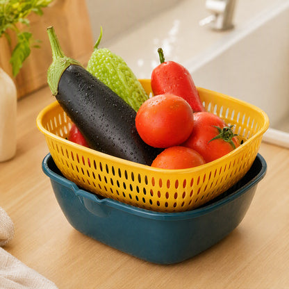 Vegdrain™ PP Vegetable Washing Basket Set, styled close view