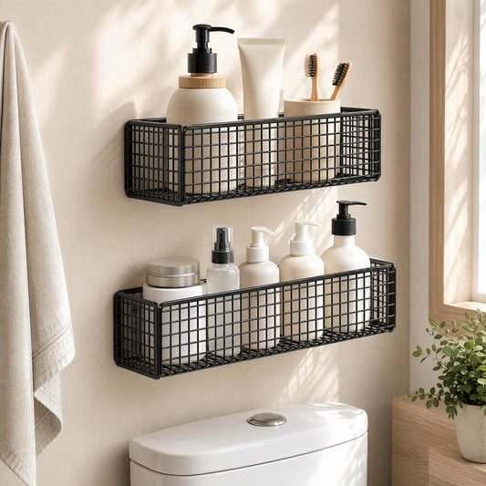 Ironledge™ Iron Wall-Mounted Toilet Storage Rack in a calm home setting