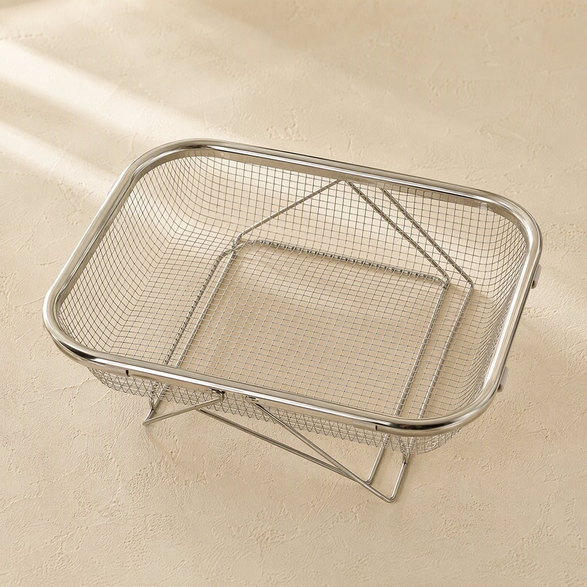 Rinsebin™ Stainless Steel Sink Draining Basket, material and detail close-up