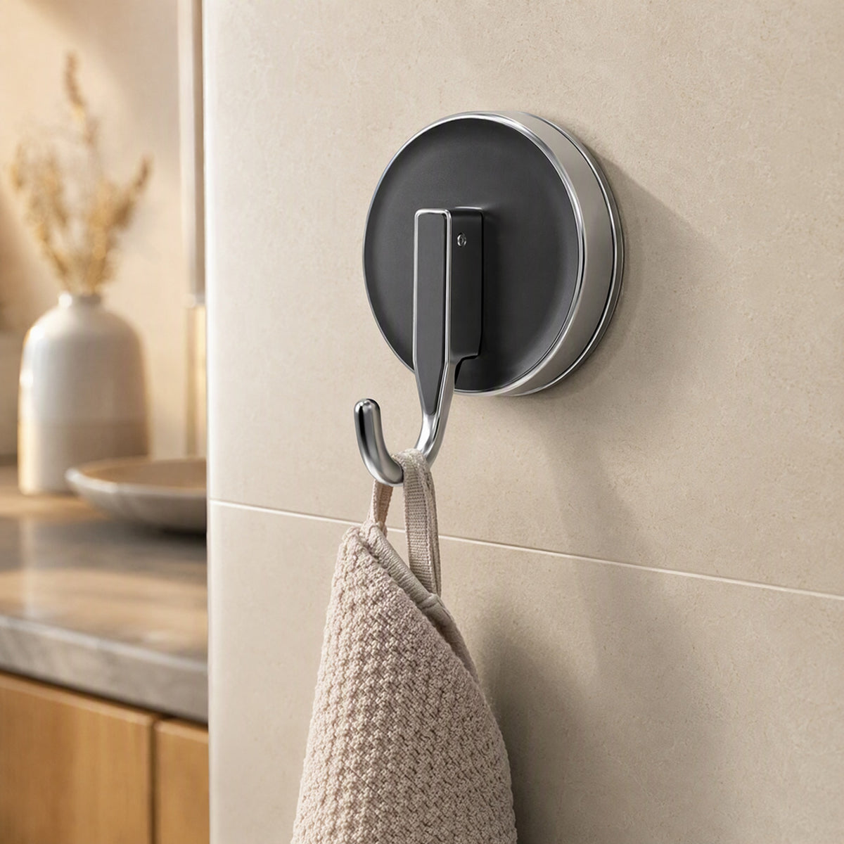Clinghook™ ABS Suction Cup J-Hook, styled close view