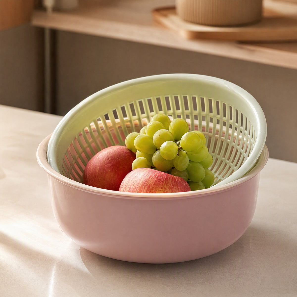 Rinserack™ PP Fruit Basket With Drain Layers, styled close view