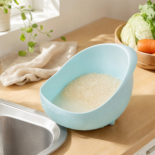 Leafdrain™ Plastic Vegetable Washing Basket in a calm home setting