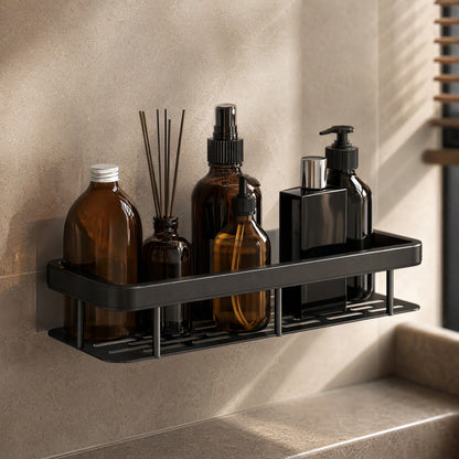 Bathledge™ Aluminum Bathroom Storage Rack, styled close view