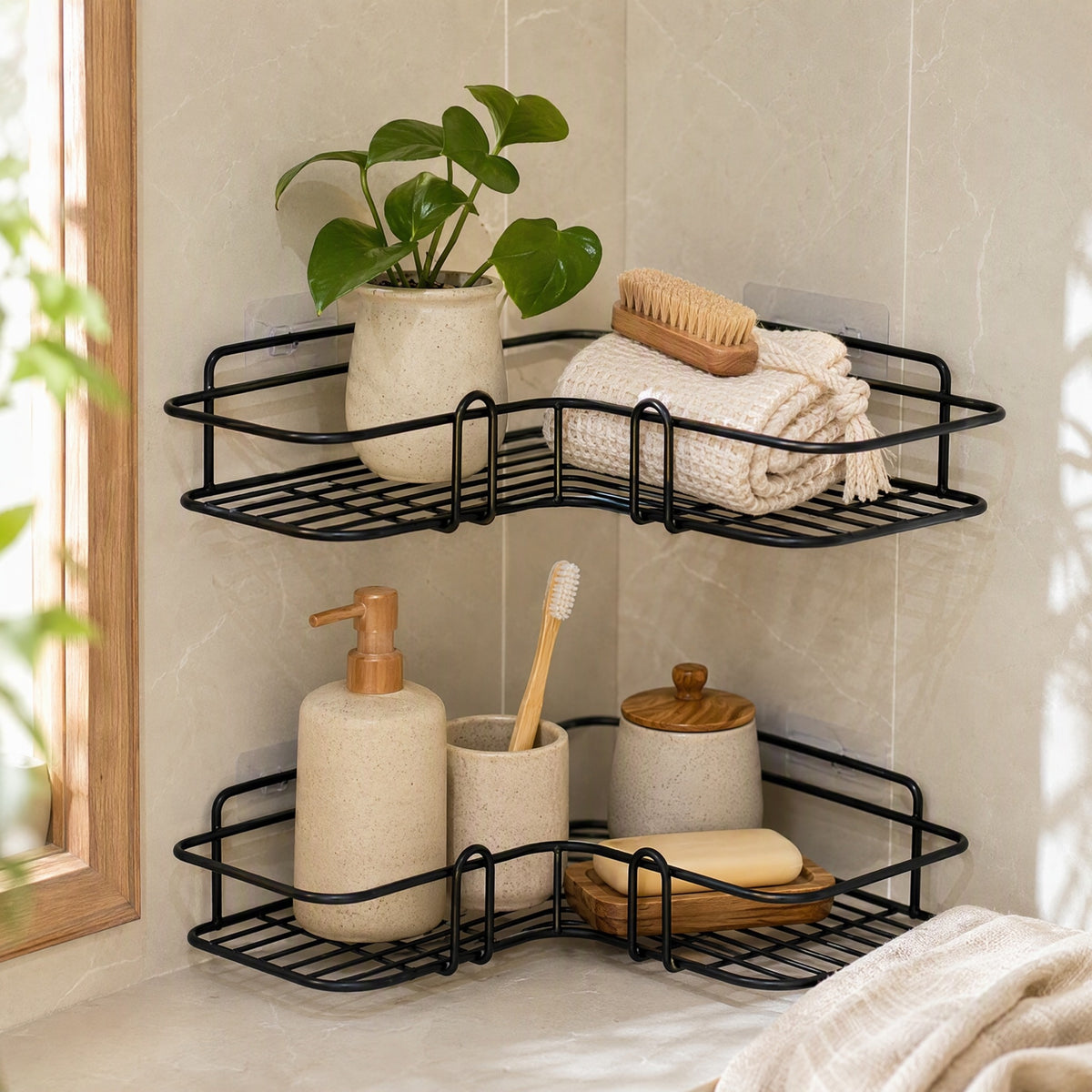 Triledge™ Iron Triangle Wall Shelf in a calm home setting