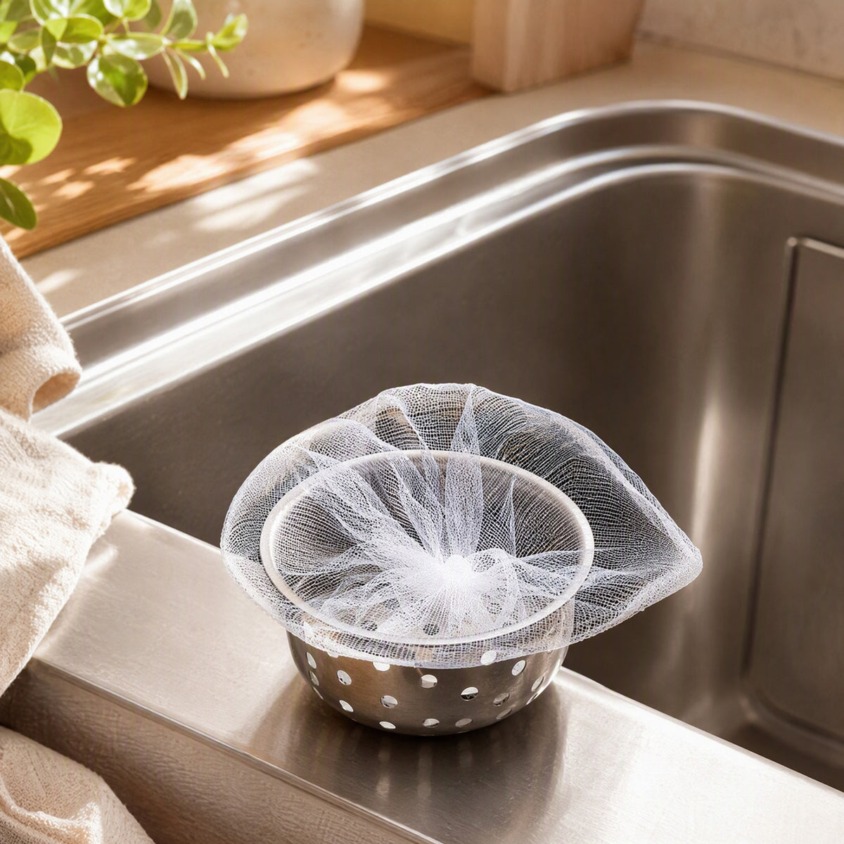 Netsift™ Nylon Kitchen Sink Filter Net in a calm home setting