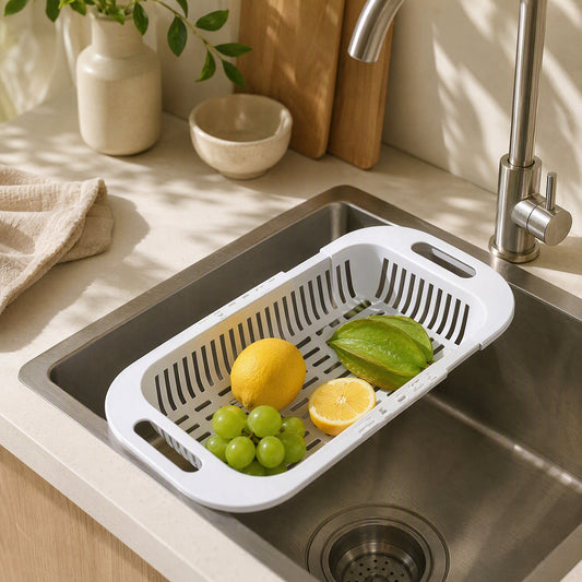 Sinkspan™ Retractable P.P. Sink Drain Basket in a calm home setting