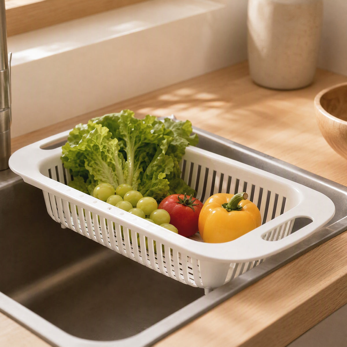 Sinkspan™ Retractable P.P. Sink Drain Basket, styled close view