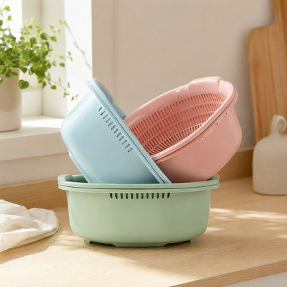 Drainnest™ Plastic Vegetable Washing Basket in a calm home setting