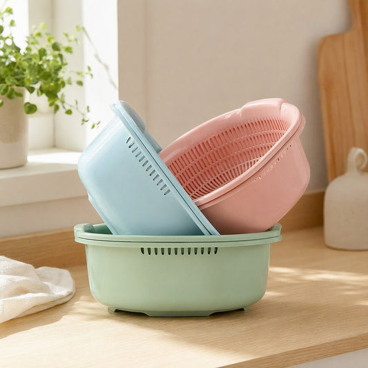 Drainnest™ Plastic Vegetable Washing Basket in a calm home setting