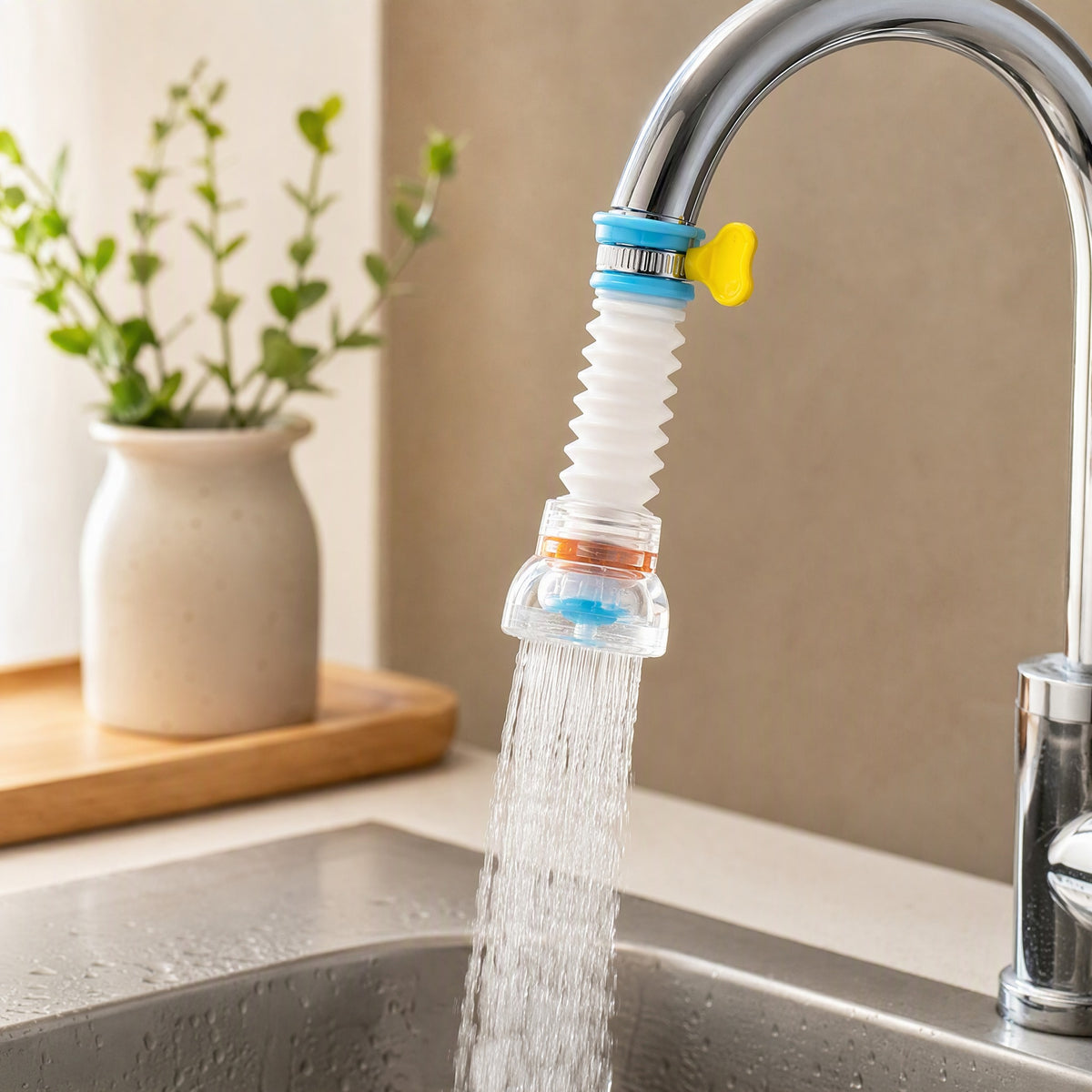 Swiveltap™ ABS Rotating Faucet Extension, styled close view