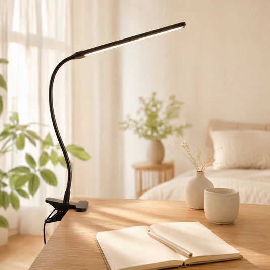 Clipbeam™ Clip-On LED Desk Lamp in a calm home setting
