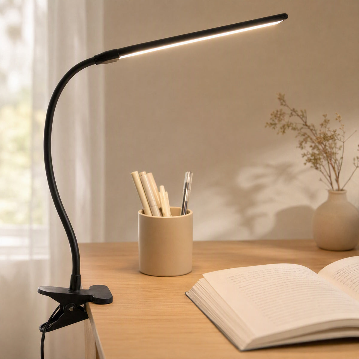Clipbeam™ Clip-On LED Desk Lamp, styled close view
