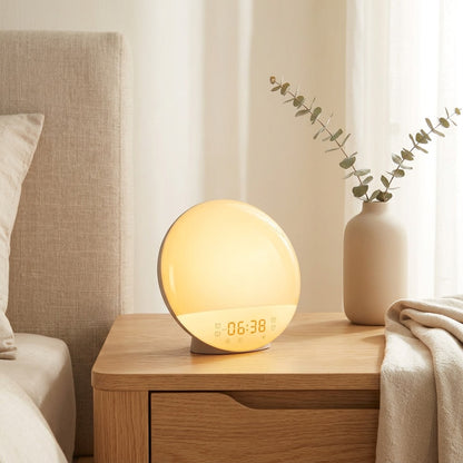 Mornlume™ Sunrise Alarm Clock Night Light in a calm home setting