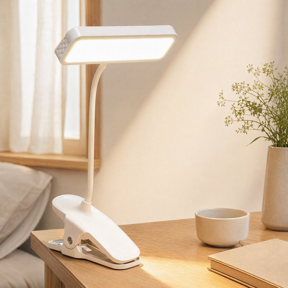 Clipgleam™ Clip-On Table Lamp With Touch Control in a calm home setting