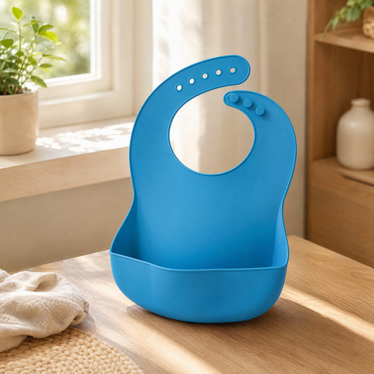 Mealguard™ Waterproof Silicone Adult Bib With Food Pocket in a calm home setting