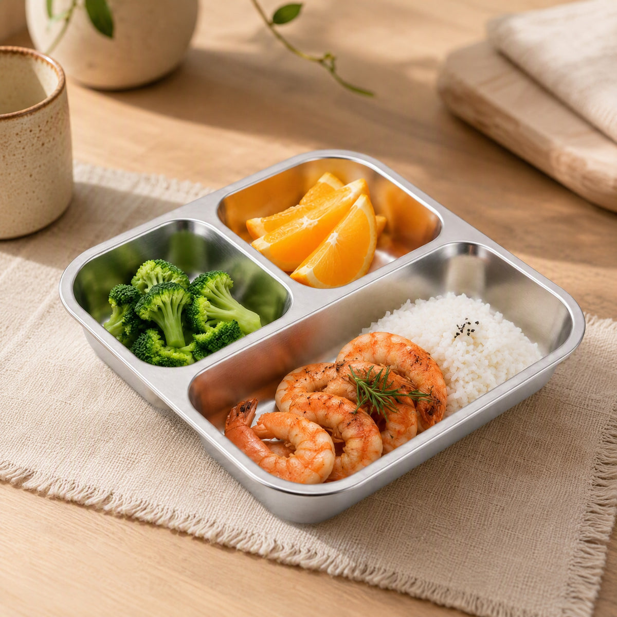 Mealdivide™ 304 Stainless Steel Divided Lunch Box, styled close view