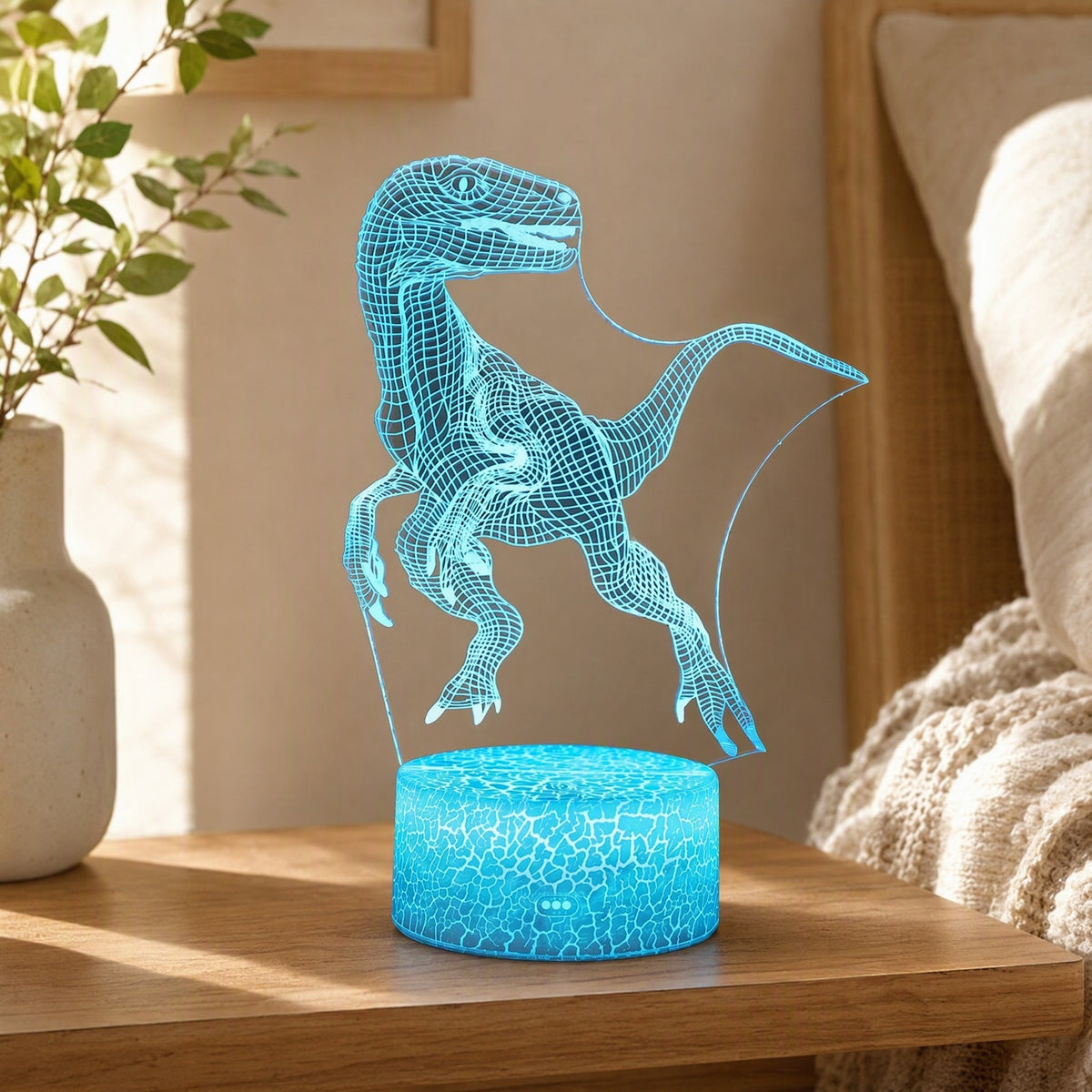 Dinoshine™ Dinosaur Acrylic 3D Night Light in a calm home setting