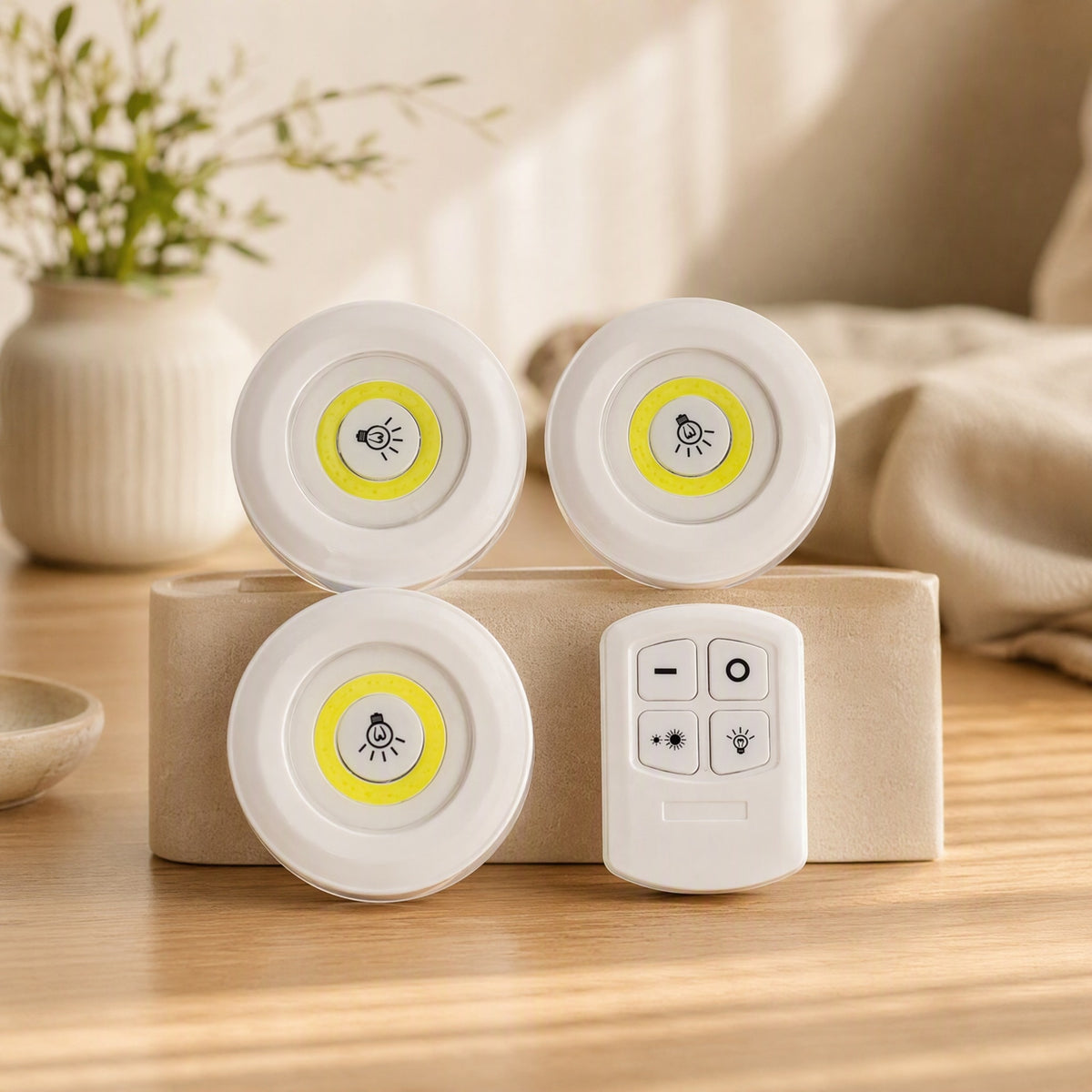 Roundglow™ Plastic Round Night Light in a calm home setting
