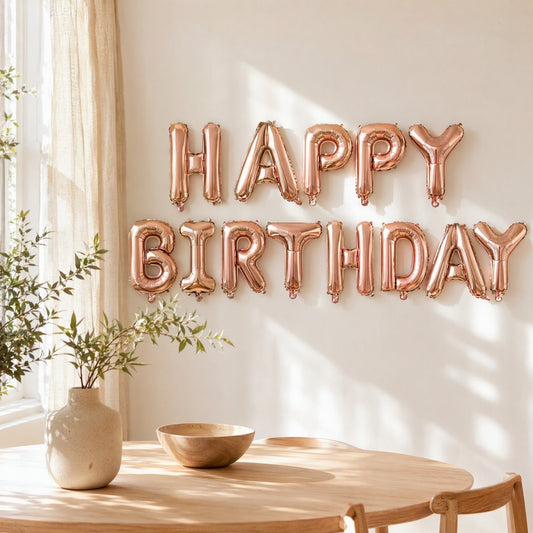 Wishfloat™ 16-Inch Aluminum Foil Birthday Balloon Banner in a calm home setting