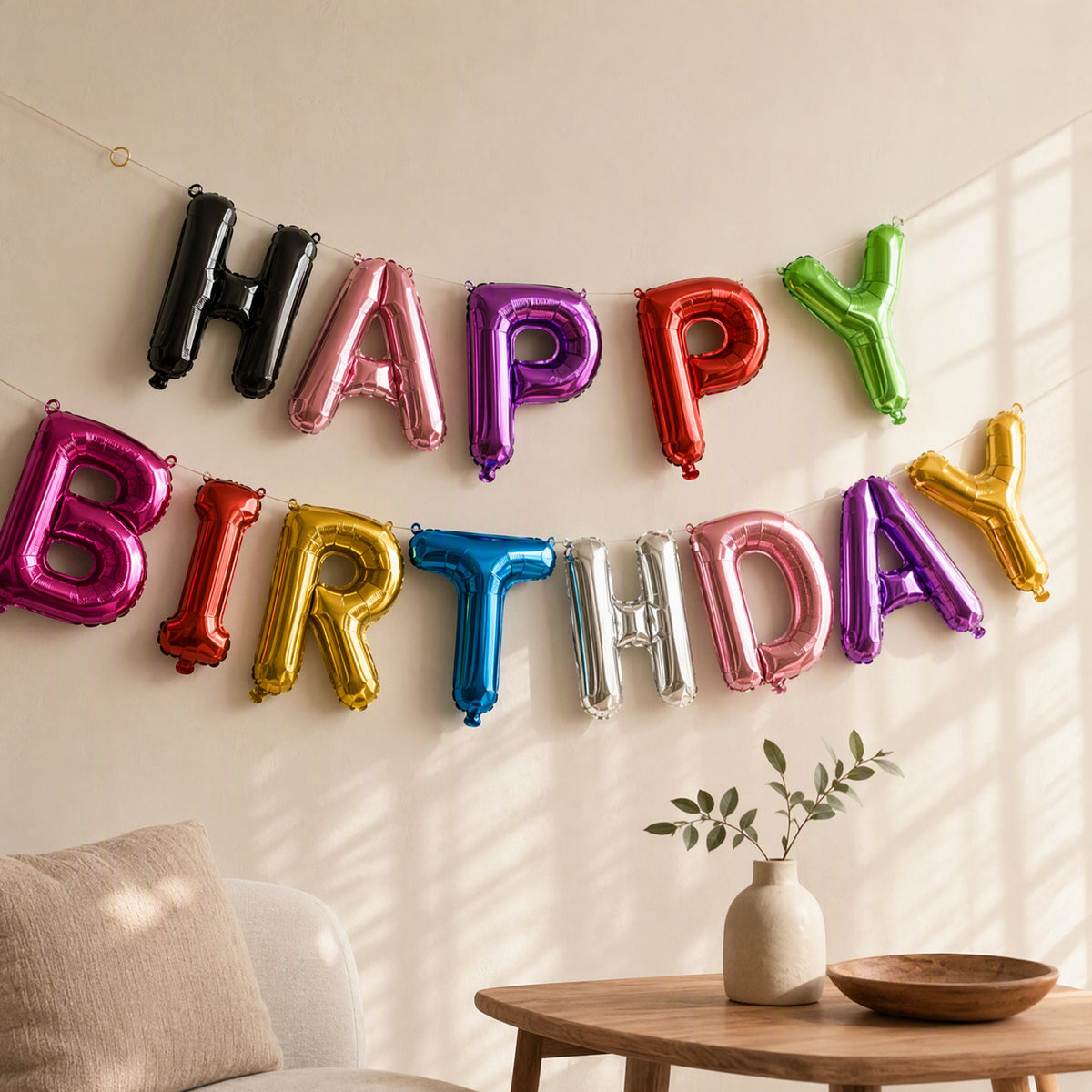 Wishfloat™ 16-Inch Aluminum Foil Birthday Balloon Banner, styled close view