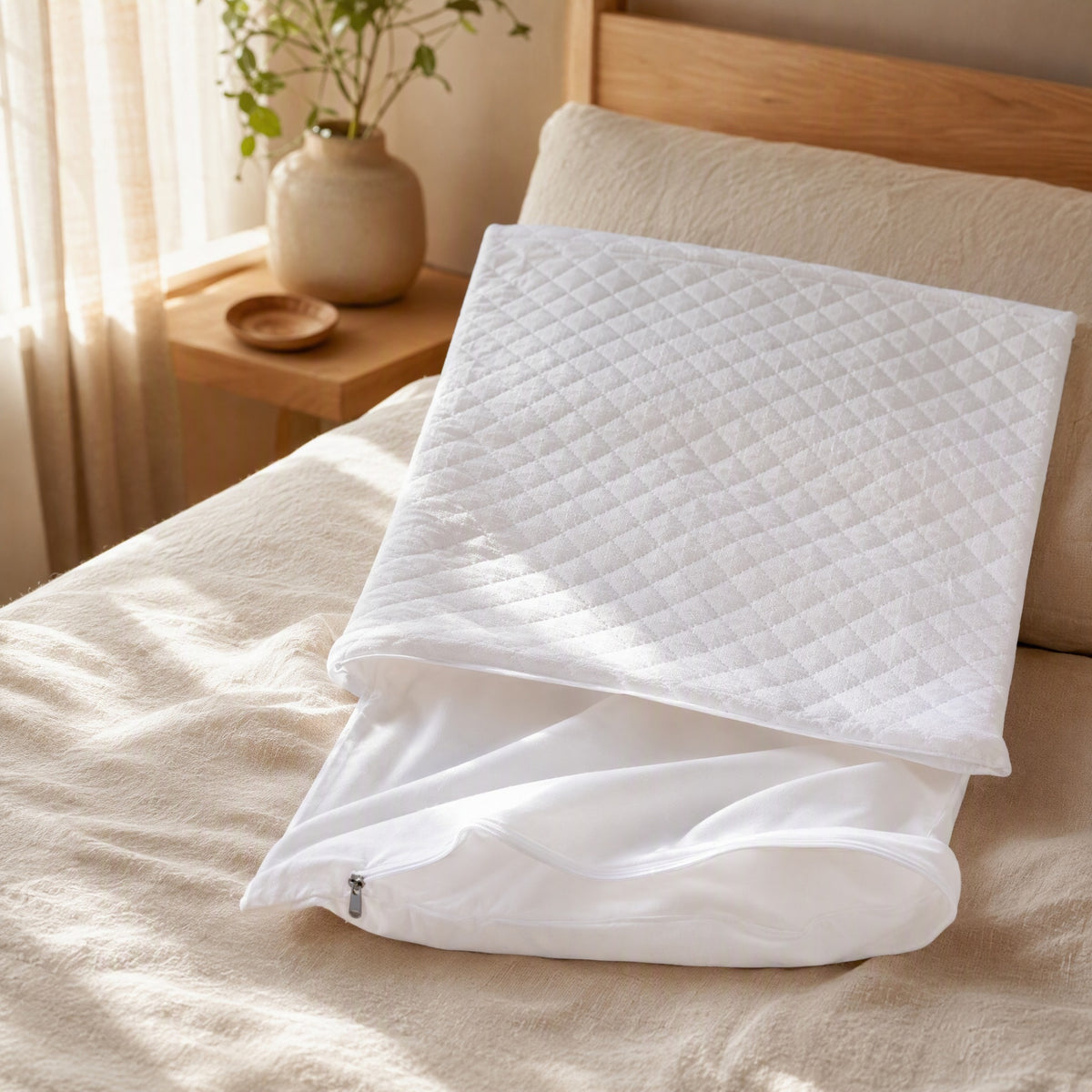 Quiltnest™ Quilted Pillow Inner Cover in a calm home setting