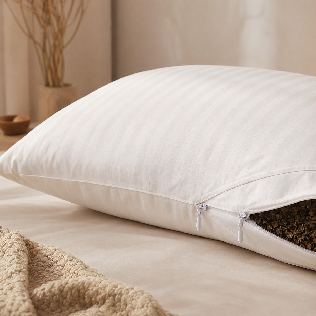 Pillowveil™ Double-Layer Pillow Insert Cover, styled close view