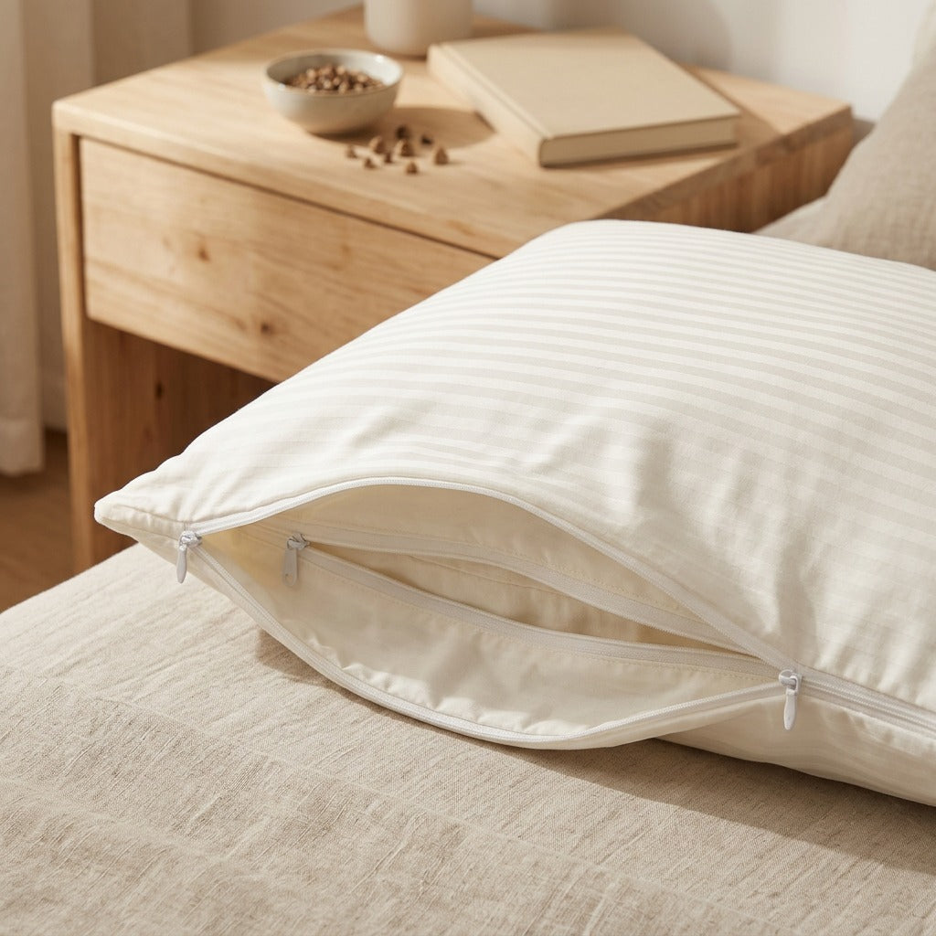 Twinslip™ Cotton Double-Zipper Pillow Inner Liner, styled close view