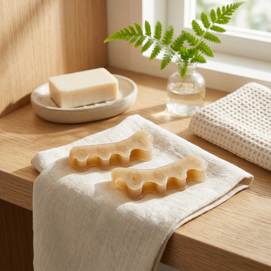 Toespread™ Five-Hole Silicone Toe Separator in a calm home setting