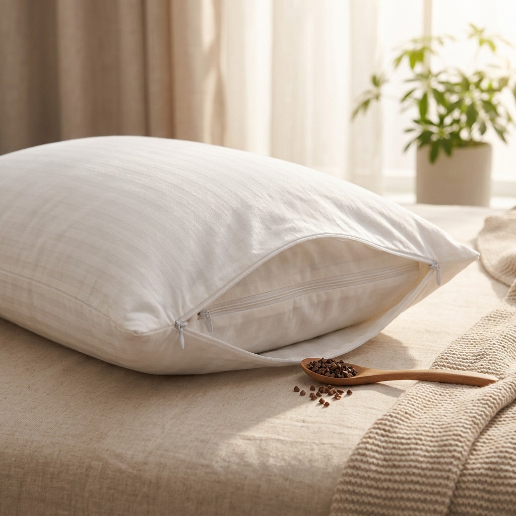 Cotfold™ Double-Layer Cotton Pillow Inner Liner, styled close view