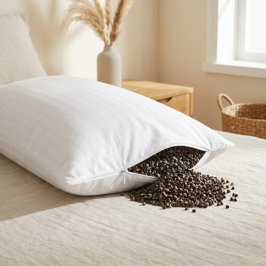 Huskseal™ Double-Zipper Buckwheat Pillow Inner Liner in a calm home setting