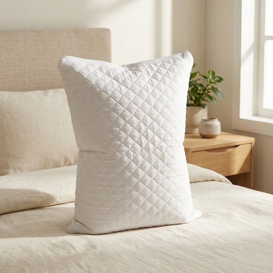 Quiltveil™ Quilted Pillow Core Cover in a calm home setting