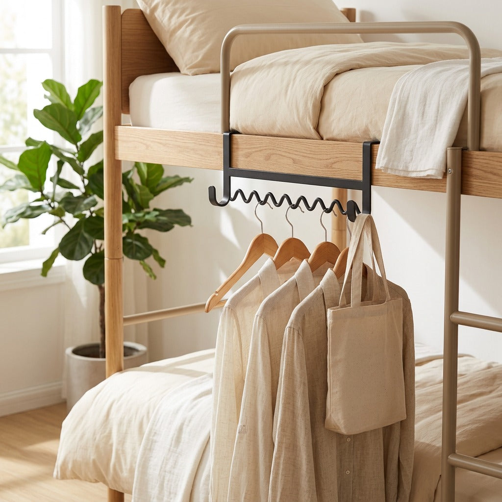 Bunkhook™ Carbon Steel Bunk Bed Hooks in a calm home setting
