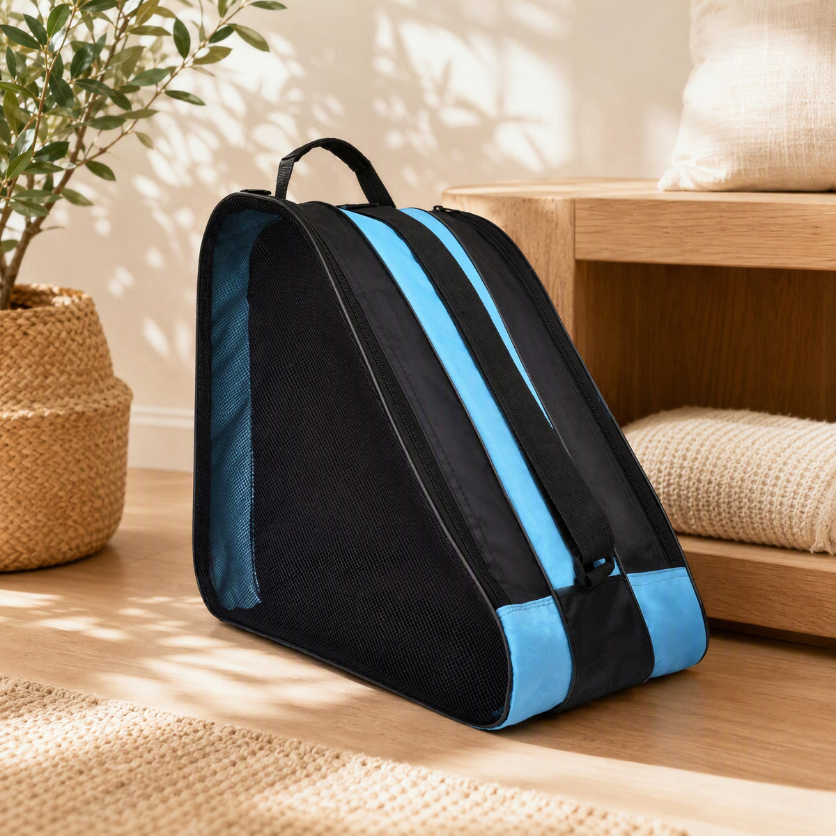 Skatehaul™ Single Shoulder Roller Skate Bag in a calm home setting