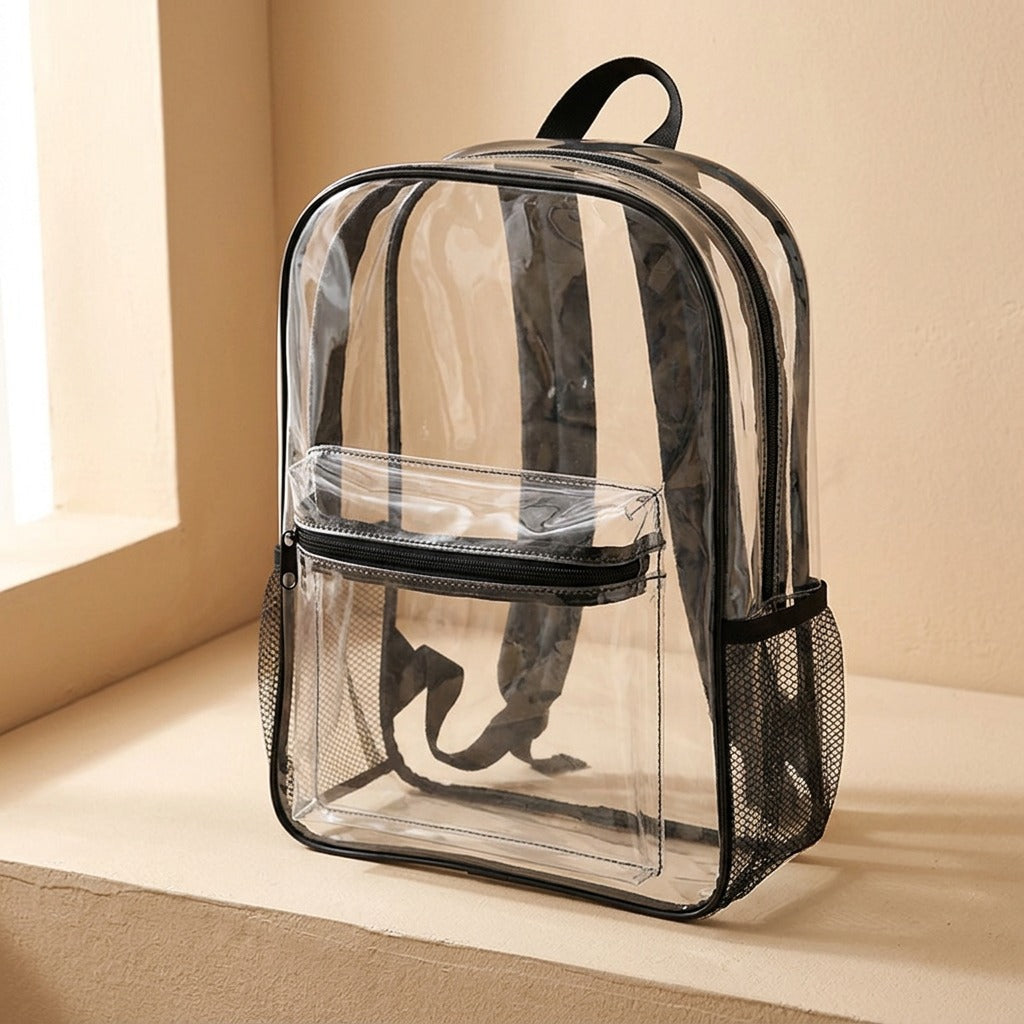 Clearcarry™ Transparent PVC School Backpack, material and detail close-up