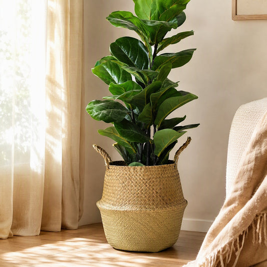 Strawnest™ Straw Woven Flower Pot Basket in a calm home setting