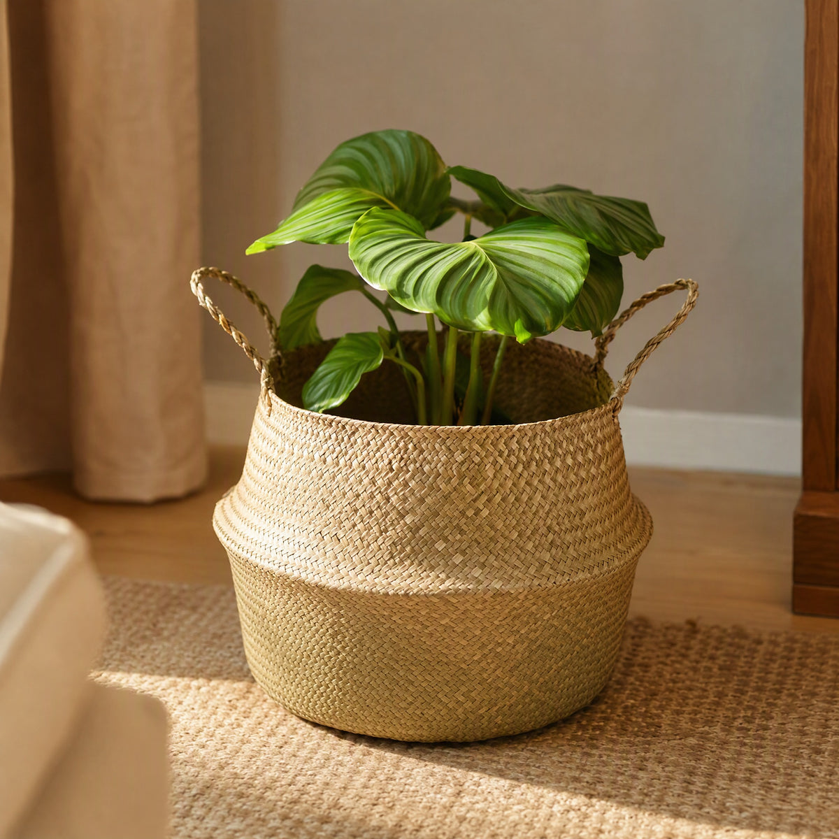 Strawnest™ Straw Woven Flower Pot Basket, styled close view