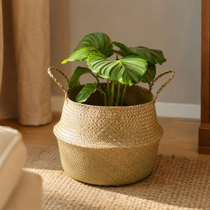 Strawnest™ Straw Woven Flower Pot Basket, styled close view