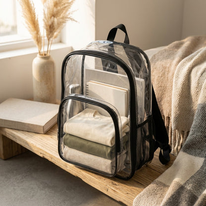 Viewpack™ Transparent PVC Backpack, styled close view