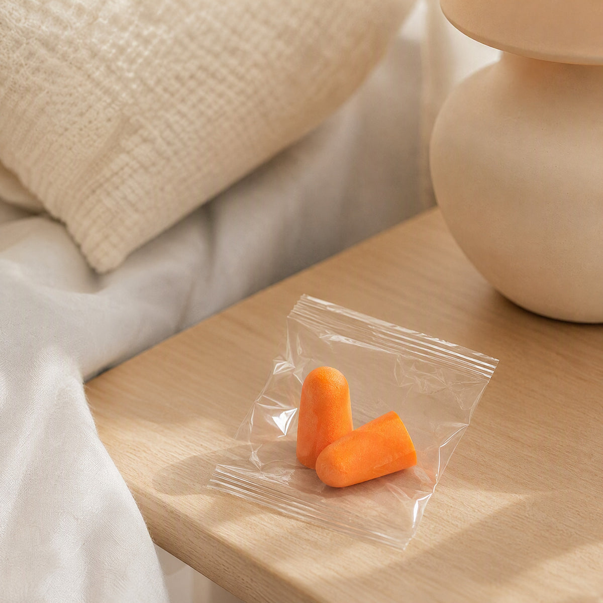 Dozesound™ Polyurethane Sleep Earplugs, styled close view