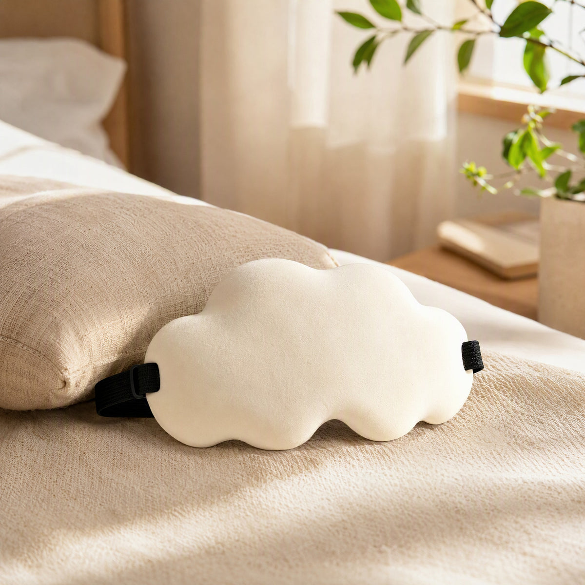 Dozecloud™ Cloud-Shaped Memory Foam Sleep Mask in a calm home setting