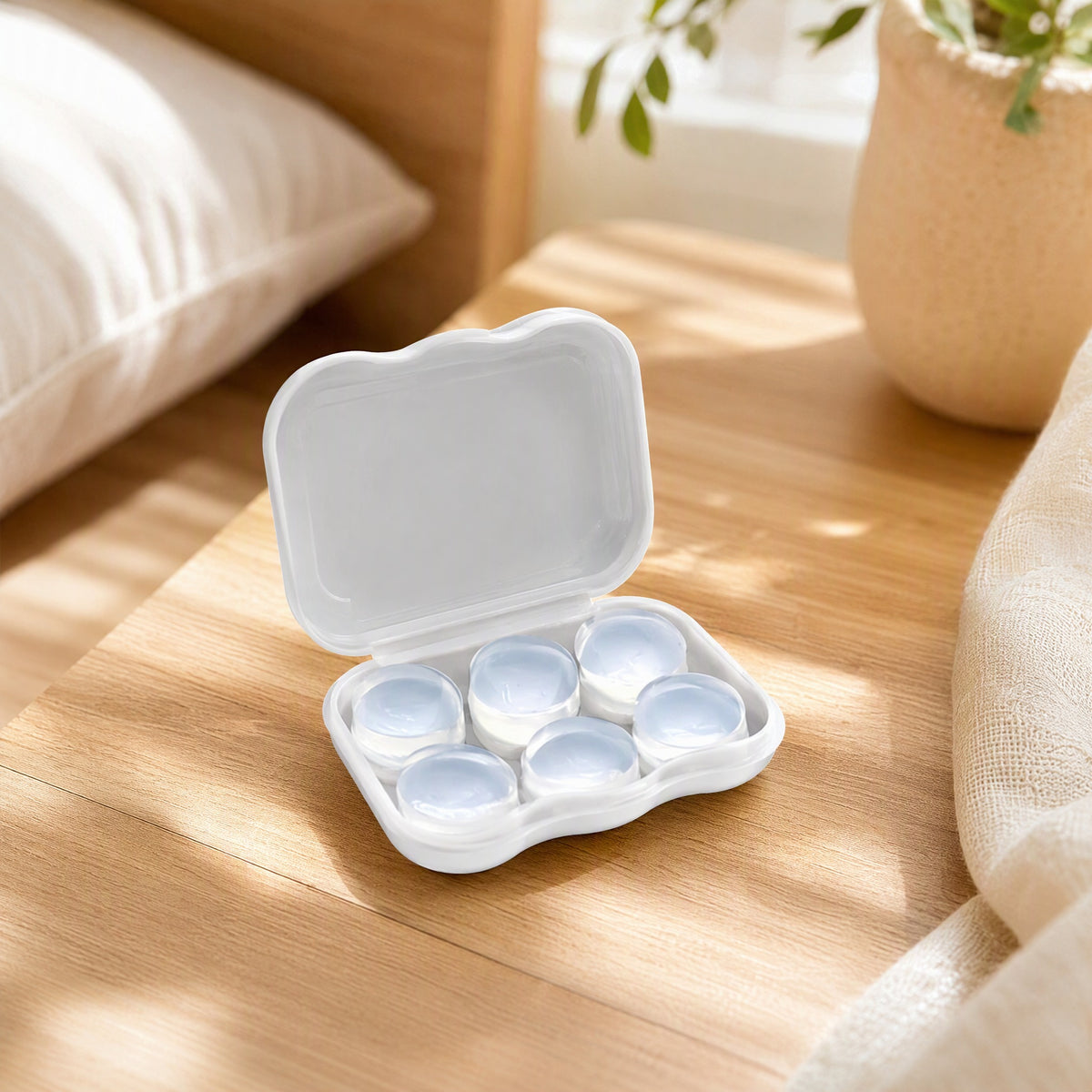 Siliseal™ Transparent Silicone Earplugs in a calm home setting
