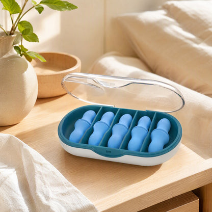 Snoozebud™ Sleep Earplugs With Sponge Material in a calm home setting